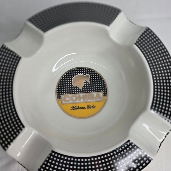 Large Round Ceramic  4 Cigar  Rest Holder Ashtray Black, Yellow White - Picture 4 of 12